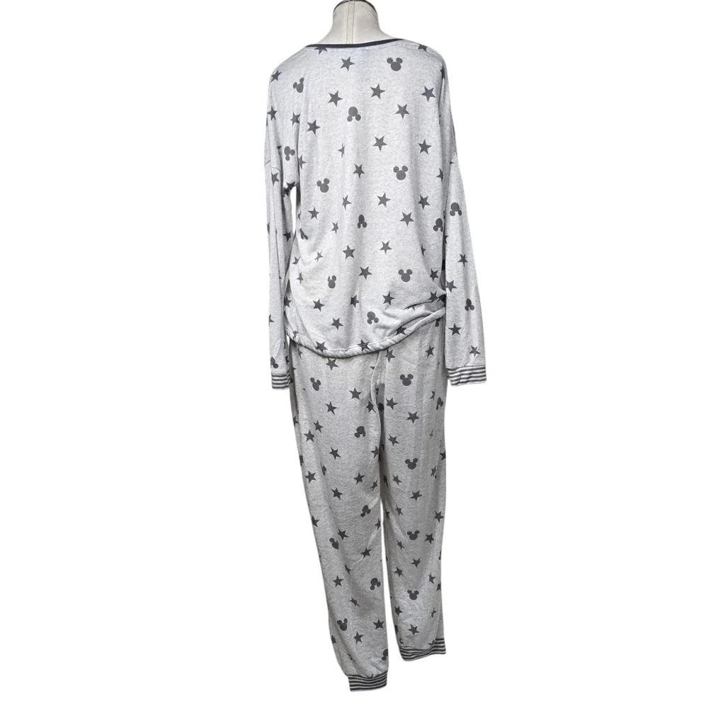 Disney Star Mickey Mouse Gray Matching Pajama Set M Long Sleeve Top & Pants
